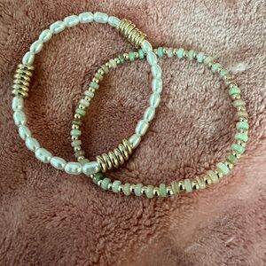 Gold & Pearl Beaded Stretch Bracelets - Elegant Layering Set